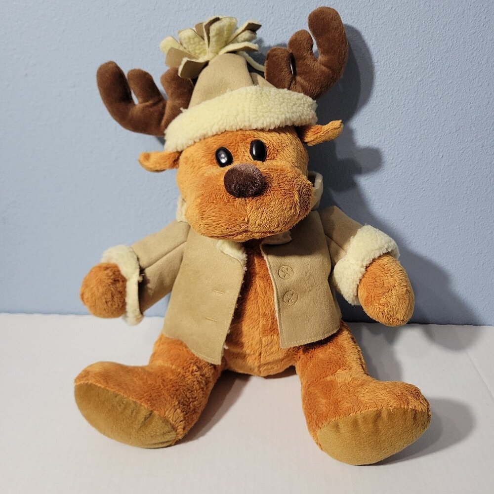 Chrisha Playful Plush Vintage Christmas Brown Moose in Tan Hat and Jacket 2005